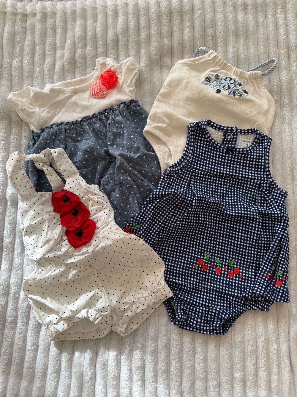 Three piece  Little Girl Bundle in White & Navy